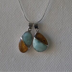 Amber and Larimar Sterling Silver Teardrop Pendant